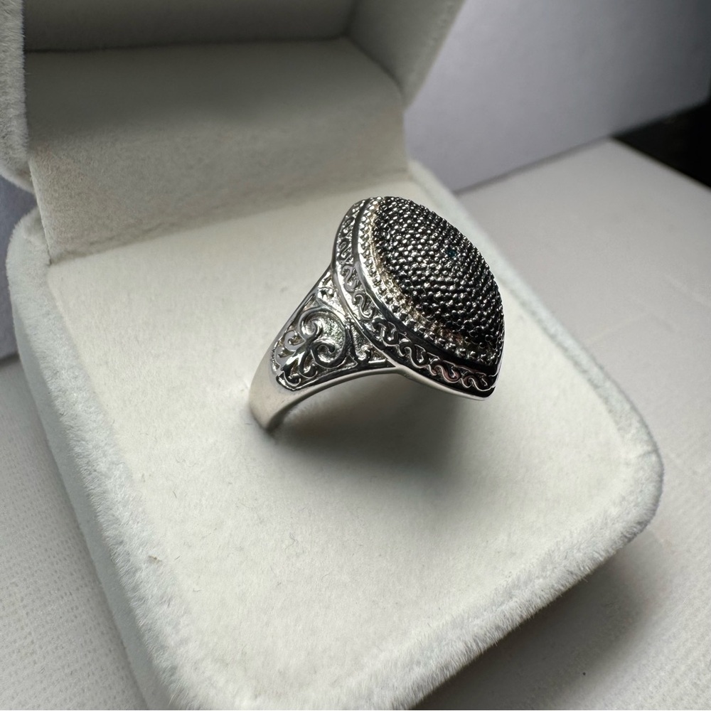 Blue Diamond 925 Sterling Silver Marquise Ring Size 8 - Picture 5 of 14